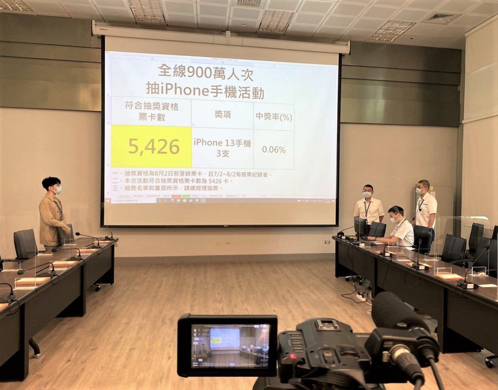 台中捷運綠線全線累積運量已於2日突破900萬人次大關，中捷公司3日抽出3位幸運旅客，各贈1支iPhone 13手機，並宣告「搭中捷抽iPhone 13」活動圓滿結束。(圖/台中市政府)